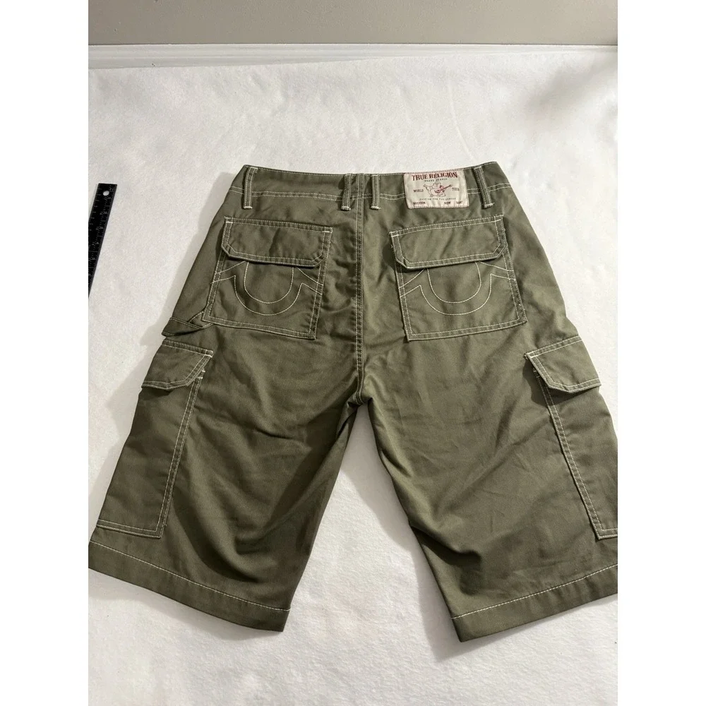 True Religion Size 29 Cargo Shorts‎ Olive Green Flap Pockets